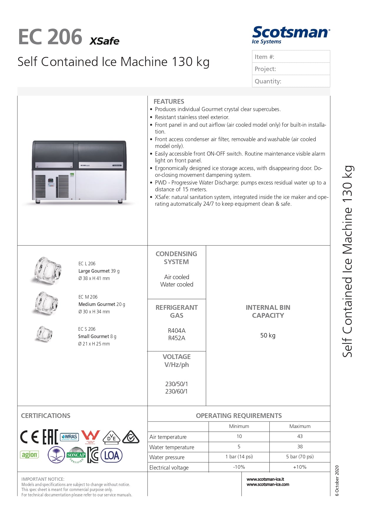 Scotsman ECM206 AS 130kg Ice Maker