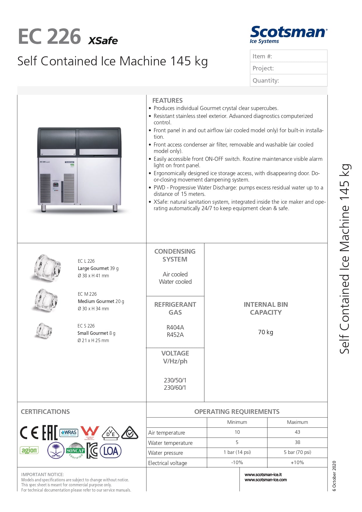 Scotsman ECM226 AS 150kg Ice Maker