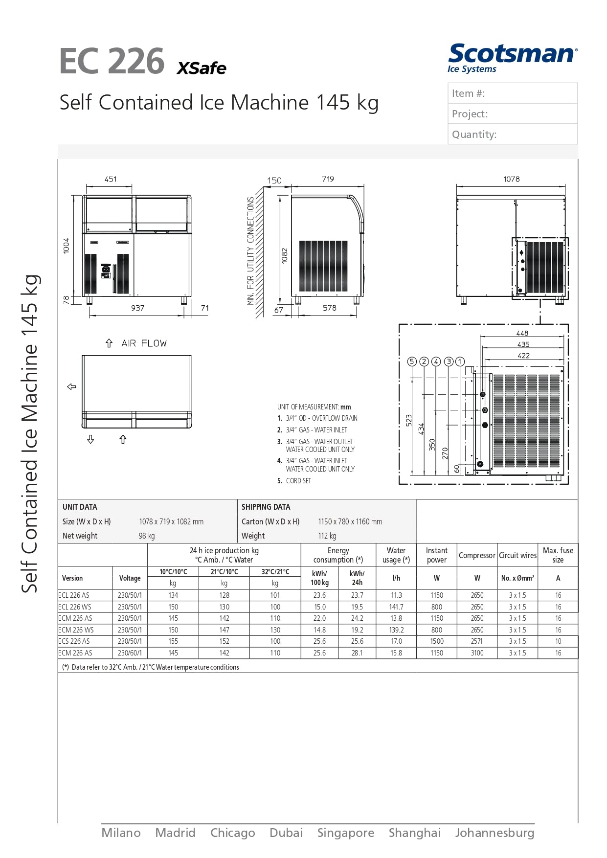 Scotsman ECM226 AS 150kg Ice Maker